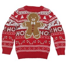 SSX02: Kids Gingerbread Man Knitted Christmas Jumper (3-9 Years)